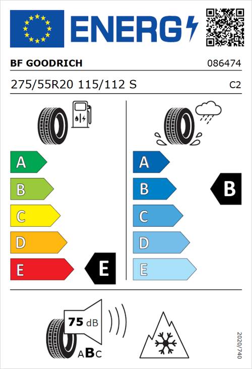 Tyre Label for BF Goodrich All Terrain T/A KO2 275/55R20 115/112S