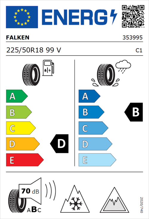 Tyre Label for Falken Eurowinter HS02 Pro 225/50R18 99V