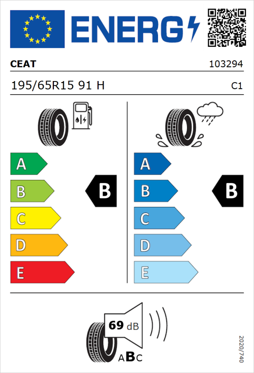 Tyre Label for CEAT Eco Drive 195/65R15 91H